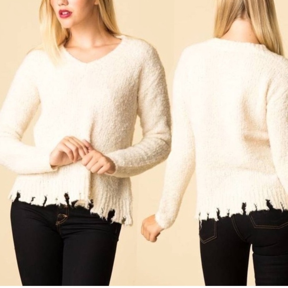 ATM Anthony Thomas Melillo Fuzzy Destroyed V-Neck Sweater